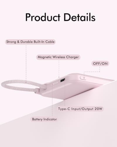 for Magsafe Power Bank 5000mAh, Slim Magnetic Portable Charger - color: Light Pink
