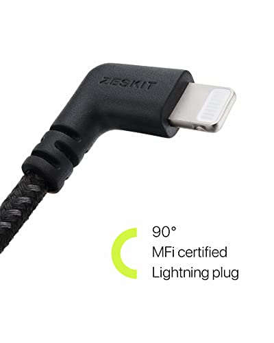 Zeskit USB to Lightning Cable MFi Certified (Short 10cm inch Braided) L Shape Right Angle, Compatible with Apple iPhone iPad AirPods for CarPlay Charging & Sync DJI Head-Fi Amp DAC Power Bank Charger