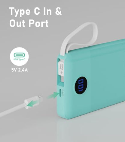 Portable Charger Built in 4 Cables, 10000mAh Power Bank, Green - color: Green