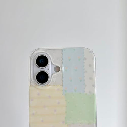 for iPhone 16 Case, Pastel Patchwork Phone Cover with Crystal Heart Beaded Strap & Bow Charm, Cute Kawaii Clear Protective Case for Women Girls(Lanyard+Phone case, iphone16) - size: iphone16