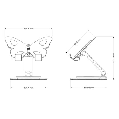 Phone Stand, Butterfly Shape Aluminum Alloy Mobile Phone Holder, Height Adjustable, Foldable Portable Stand, for Desktop Tablet (1PC)