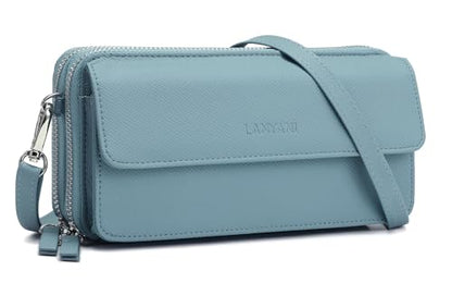 RFID Crossbody Wallet Wristlet Purse with Phone Pocket For Women Vegan Leather - color: Zb-saffiano-muted Teal