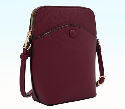 Small Crossbody Bag with Gold Hardware, Mini Shoulder Purse with Adjustable Strap - color: Wine