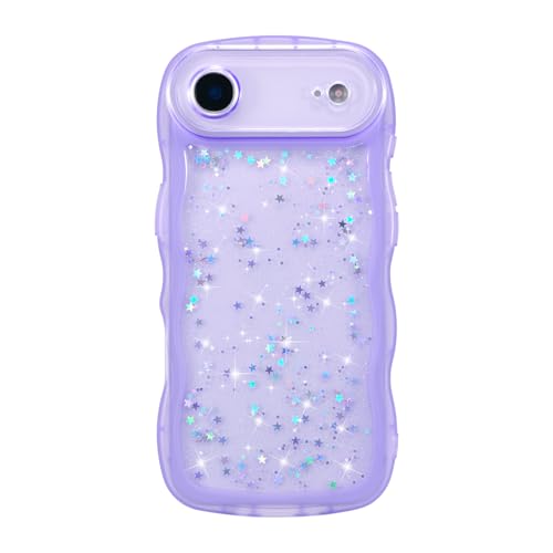 ZTOFERA for iPhone Air Case 6.5",Cute Curly Wave Case with Star Glitter,Clear Shiny Bling Soft TPU Shockproof Phone Protecive Cover for Women Girls-Purple - color: Purple, size: for iPhone Air 6.5"