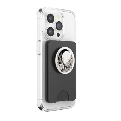 Crescent Moon and Flowers Floral Moon PopSockets PopWallet for MagSafe - style: Magnetic PopWallet