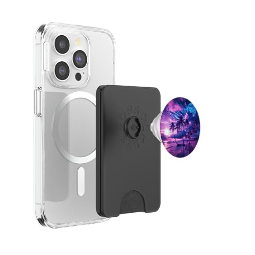 Palm Tree on The Beach at Sunset Tropical Purple PopSockets PopWallet for MagSafe - style: Magnetic PopWallet