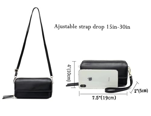 RFID Crossbody Wallet Wristlet Purse with Phone Pocket For Women Vegan Leather - color: Black