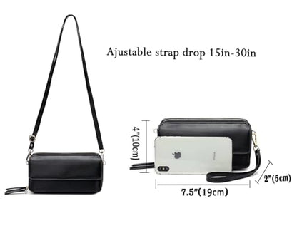 RFID Crossbody Wallet Wristlet Purse with Phone Pocket For Women Vegan Leather - color: Black