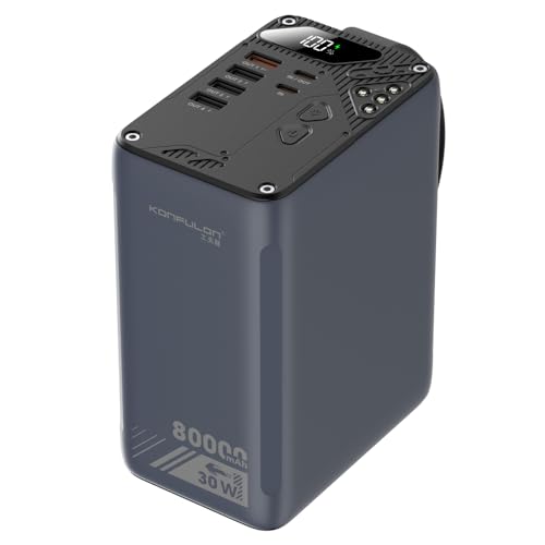 80000mAh High Capacity PD 30W Power Bank Fast Charging 22.5W Portable USB C Battery Packs with 5 Outputs & LCD Display Battery Bank for iPhone, Samsung, iPad ,Macbook & Outdoors Camping (GREY) - color: GREY