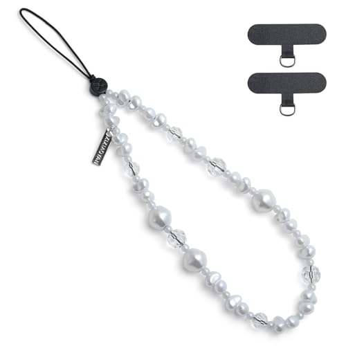 Elegant black bow beaded mobile phone charm -Stylish and lovely mobile wrist strap, cute accessories charm - Perfect for iPhone - style: pearl white