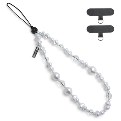 Elegant black bow beaded mobile phone charm -Stylish and lovely mobile wrist strap, cute accessories charm - Perfect for iPhone - style: pearl white