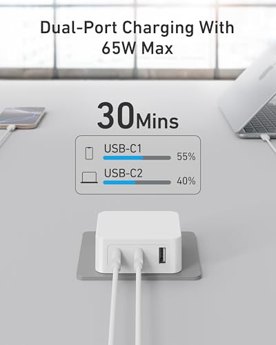 Nekmit 67W Flat USB C Charger Block, 3-Port GaN Fast Wall Charger, USB C Wall Plug for MacBook Pro/Air, iPad, iPhone, Galaxy and More - color: White