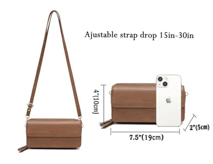 RFID Crossbody Wallet Wristlet Purse with Phone Pocket For Women Vegan Leather - color: B-retro Brown