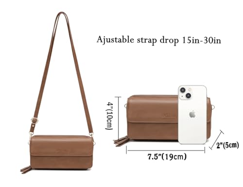 RFID Crossbody Wallet Wristlet Purse with Phone Pocket For Women Vegan Leather - color: B-retro Brown