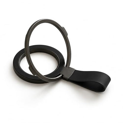 Magnetic Phone Grip Holder for MagSafe, 360° Rotating Ring Stand Kickstand with Silicone Finger Strap, Strong Magnetic Phone Holder for iPhone 17/16/15/14/13/12 & Android (Black) - color: Black