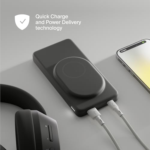 Clemm Magnetic Wireless Power Bank 10000mAh, MagSafe Compatible Portable Charger for iPhone, Samsung & iPad, USB-C & USB-A, Quick Charge & Power Delivery, Up to 3 Charges, Graphite - color: Graphite