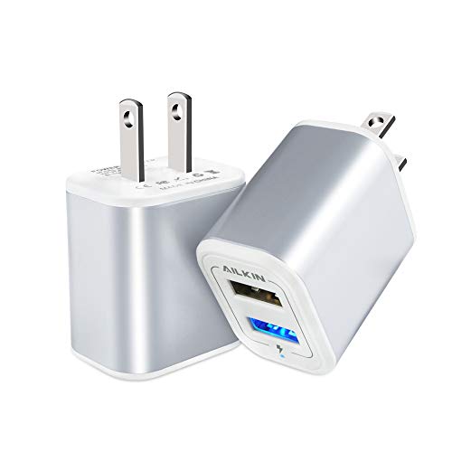 Wall Charger, USB Charger Adapter Ailkin 2.1A/2Pack Muti Port Fast Charging - color: Silver