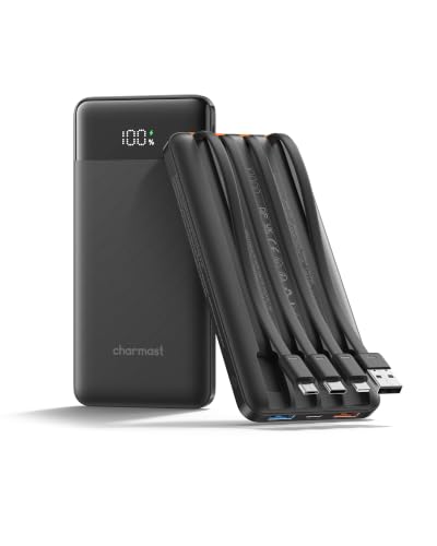 charmast Portable Charger Fast Charging,Built-in 4 Cables,6 Outs & 4 Inputs - color: Black