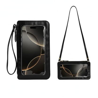 Water Resistant Touch Screen Wristlet and Crossbody Phone Bag - Clear Window Purse Compatible with iPhone 17 Plus 16 Pro Galaxy S25 S24 and Smartphones up to 6.75 Inch