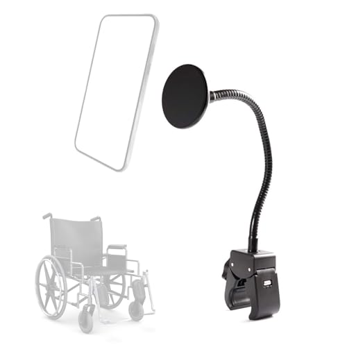 Wheelchair Magnetic Phone Holder - Adjustable Gooseneck with Angle Lock, Compatible with iPhone 16/15/14/13/12 Pro Max Series, iPad & Magnetic Phone Cases (12 Inch)