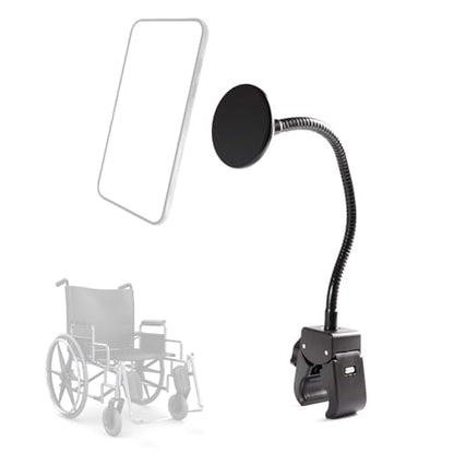Wheelchair Magnetic Phone Holder - Adjustable Gooseneck with Angle Lock, Compatible with iPhone 16/15/14/13/12 Pro Max Series, iPad & Magnetic Phone Cases (12 Inch)