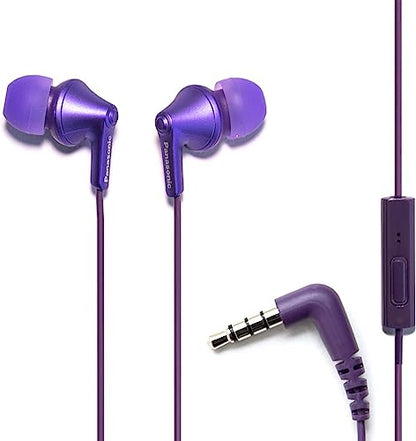 Panasonic ErgoFit Wired Earbuds with Microphone, 3.5mm Jack Headphones with Mic and Call Controller, Ergonomic Custom-Fit Earpieces (S/M/L), for Phones and Laptops - RP-TCM125-VA (Metallic Purple) - color: Metallic Purple, size: S/M/L, style: With Mic