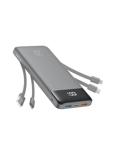 charmast Portable Charger Built-in Cables, 20000mAh Power Bank 6-Output - color: Lunar Grey