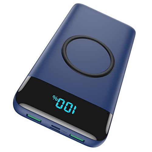 Wireless Portable Charger 30,800mAh,15W Wireless Charging USB C Power Bank,25W PD QC 4.0 Fast Charging 4 Outputs Travel Essentials Battery Pack Compatible with iPhone 17/16/15/14,Galaxy,Android-Blue - color: Blue