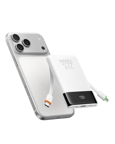 VEGER 10000mAh 0.4lb Fast Charging Portable Charger with Built-in Cables - color: White