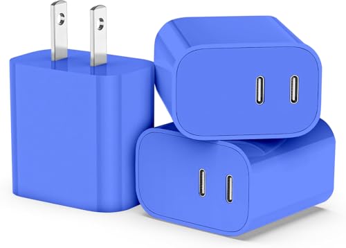 USB C Charger Block 3 Pack, Dual Port 20W Fast Wall Plug (Blue) - color: Blue