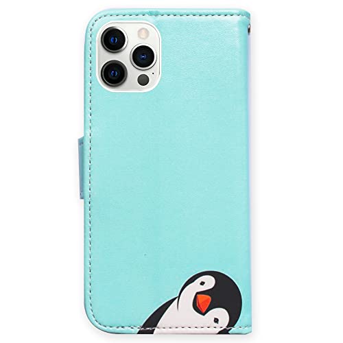 Bcov Case for iPhone 14 Pro, Black Penguin Leather Flip Phone Case Wallet Cover with Card Slot Holder Kickstand for iPhone 14 Pro - color: Black White Penguin