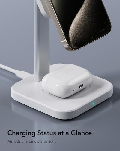 ESR 2 in 1 Magsafe Charger Stand, Wireless Charger Stand for iPhone [Certified], Magsafe Wireless Charging for Multiple Devices iPhone 17e/17/16/15/14/13/12, Apple Watch& AirPods 4/3, White
