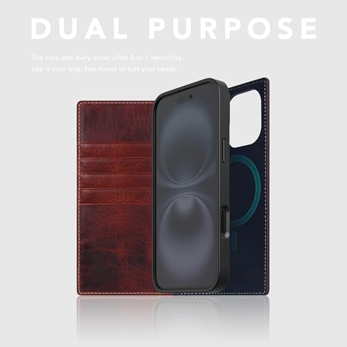 SLG D7 Italian Wax Leather Wallet Case for iPhone 16 - [2-in-1] Handcrafted Detachable Diary Style with Magnetic MagSafe Back Cover, Gift Box Included (Brown) - color: [D7 Wax] Brown, size: iPhone 16