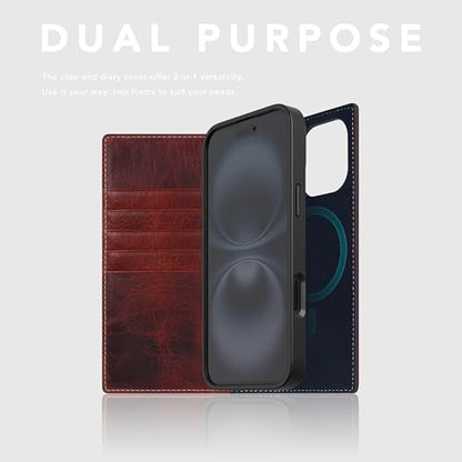 SLG D7 Italian Wax Leather Wallet Case for iPhone 16 - [2-in-1] Handcrafted Detachable Diary Style with Magnetic MagSafe Back Cover, Gift Box Included (Brown) - color: [D7 Wax] Brown, size: iPhone 16