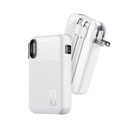 RORRY Portable Charger 3 in 1 with Wall Plug 10000mAh Power Bank for iPhone - color: White