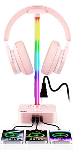 cozoo Headphone Stand with Charger, USB C, Gifts for Gamers Men, Pink Pro - color: Pink Pro