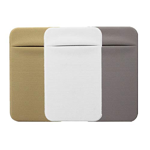 Slim Credit Card Holder for Back of Cell Phone, Stretchy Ultra Lycra 3M Self Adhesive Phone Pocket Stick On Wallet for ID Credit Card Pocket for iPhone Android Galaxy (Gold+White+Gray) - color: Gold+White+Gray