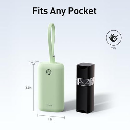 iWALK Mini Portable Charger 10,000mAh, 22.5W USB-C Fast Charging Power Bank with Built-in Cable, Travel Essential Ultra-Small Battery Pack Compatible for iPhone 17/16/16 Pro/15, Samsung, Google, Green - color: Green 22.5W