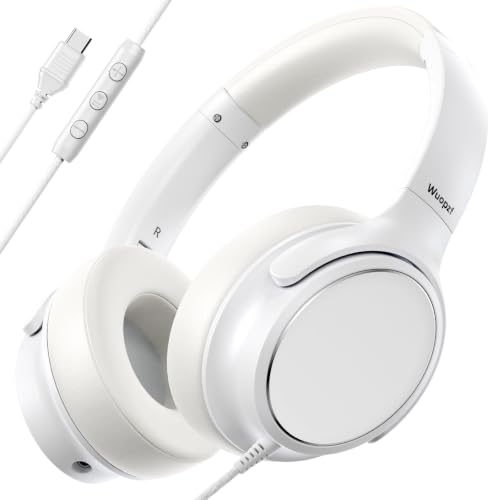 USB C Wired Over-Ear Headphones with Microphone - color: White