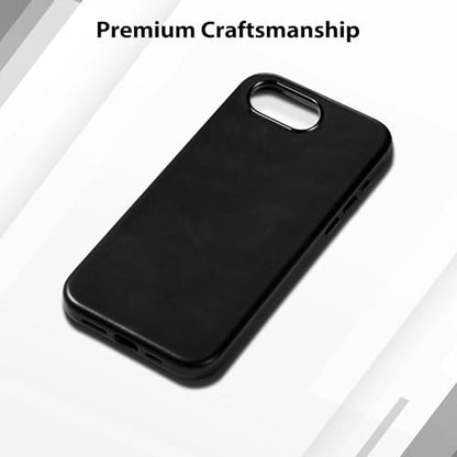 Belemay Handcrafted Full-Grain Vegetable-Tanned Leather Case for iPhone 17e / iPhone 16e, Compatible with MagSafe, Two-Tone Effect, Natural Patina, Metal Buttons Luxury Cover (6.1"), Black - color: Black