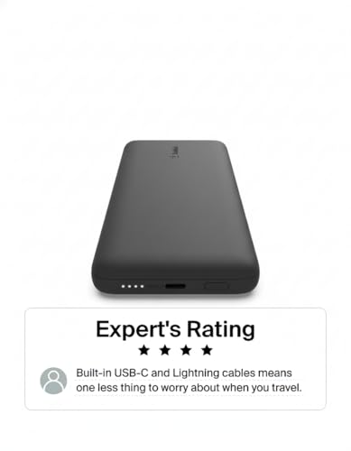 Belkin 10K 23W Portable Charger Power Bank, Integrated USB C and LTG Cables - color: Black