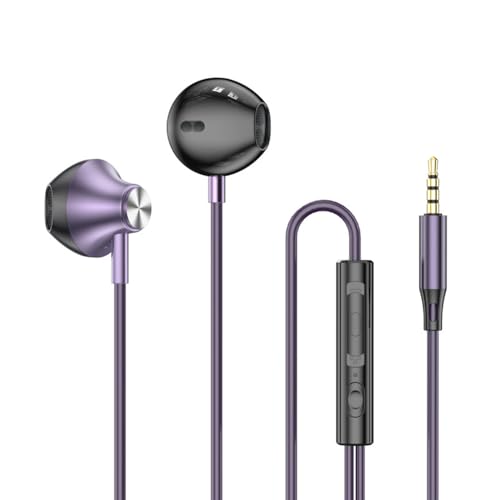 Wired in-Ear Headphones with Microphone, 3.5mm Jack Earphones - color: Aurora Purple, 3.5mm Round Tip