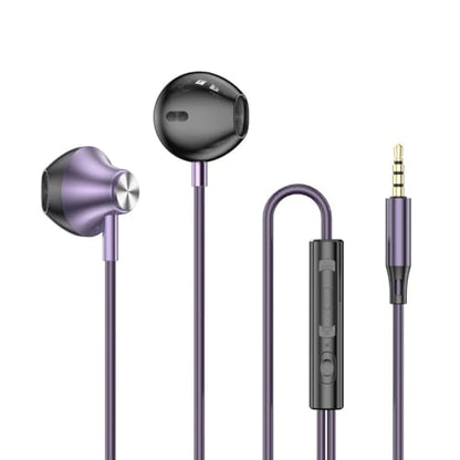 Wired in-Ear Headphones with Microphone, 3.5mm Jack Earphones - color: Aurora Purple, 3.5mm Round Tip