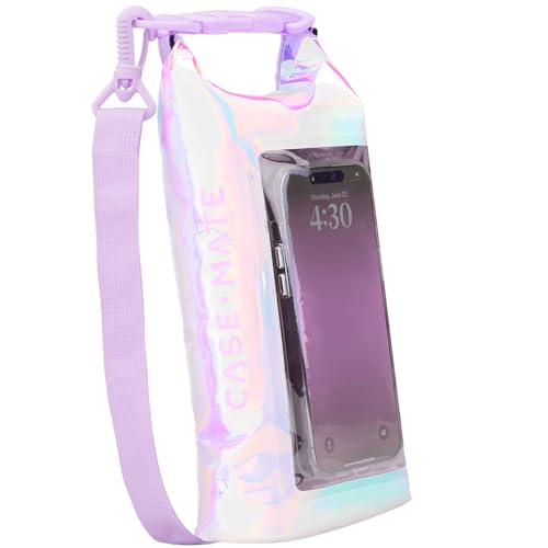 Case-Mate Soap Bubble Mini IP68 Waterproof Bucket Bag (2L) - Iridescent | Roll Top Dry Bag with Touchscreen Waterproof Pouch - For Phones Up to 7" - Swimming, Kayaking, Boating, Travel Essentials - color: Iridescent