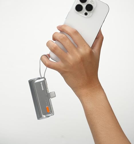 Mini Power Bank 5000mAh for iPhone, 22.5W Built-in Cable Portable Charger - color: Sliver