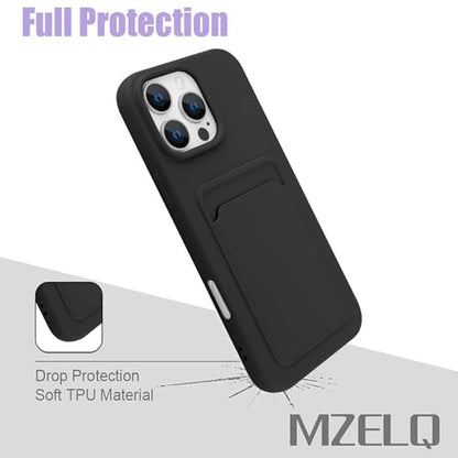 MZELQ Compatible with iPhone 16 Pro Max Case Card Holder -Black | Wallet Cover,Camera Protection + Screen Protector Soft Card Slot Phone Case - color: Black, size: iPhone 16 Pro Max