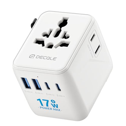 “Pro” Universal Travel Adapter 2 USB-C＆ 2 USB-A Cover 200+ Countries - color: White, size: 2C+2A 17W
