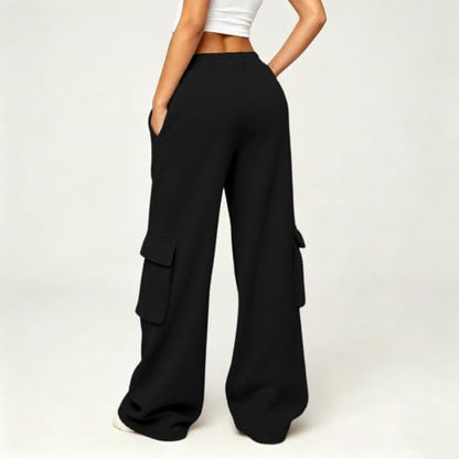 Cargo Sweatpants For Women Baggy Drawstring Waist Hiking Pants Lightweight Y2k Stretch Athletic Joggers With Pockets - color: Black, size: Small