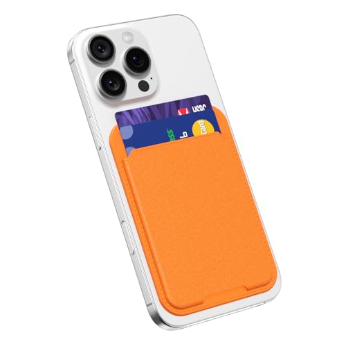 oakxco Phone Wallet Stick On, Slim Thin Adhesive ID Credit Card Holder Wallet Pocket Back of Phone Case, Hard Shell Plastic Sleeve Sticky Card Wallets Pouch for iPhone Samsung Pixel, Orange - color: Orange