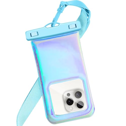 Floatable Soap Bubble Waterproof Phone Pouch/Case with Crossbody Lanyard for iPhone 17 16 Pro Max/15 Pro/14/13/12, IP68 Cellphone Dry Bag Beach Cruise Ship Essentials,Iridescent Blue,1 Pack - color: B2-Iridescent Blue